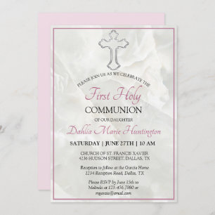 Invitación Elegantes Chicas Rosa De Mármol Primero Comunión S