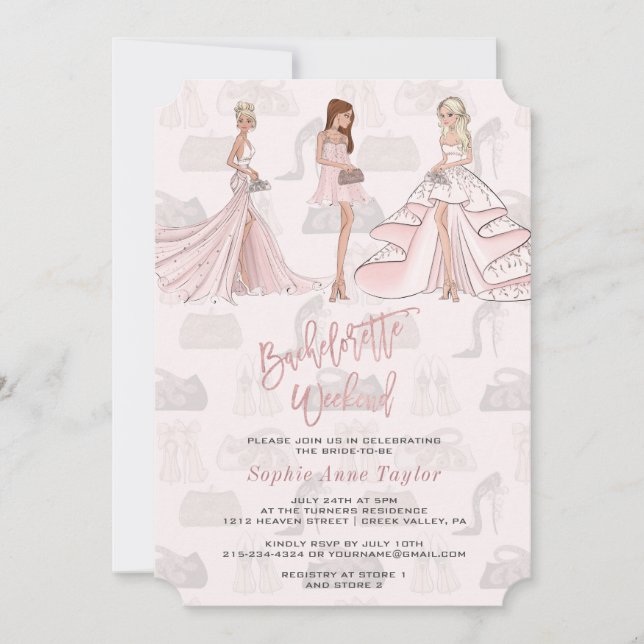 Invitación Elegantes Chicas Rosa Gold Bachelorette Weekend (Anverso)