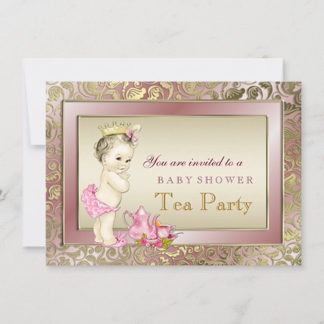 Invitación Elegantes Chicas rosados de Rubor Tea Fiesta Baby  (Anverso)