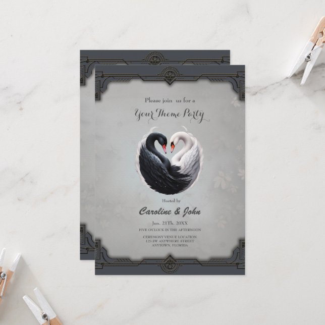 Invitación Elegantes cisnes forjando un corazón juntos. (Anverso/Reverso In Situ)