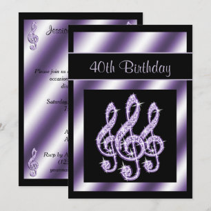 Invitación Elegantes Clefs de Sol Lila Lujosos Cumpleaños 40