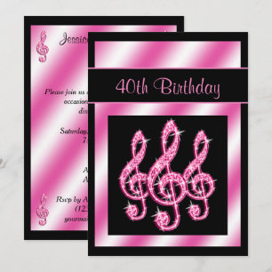 Invitación Elegantes Clefs de Sol Rosados Bonitos Cumpleaños
