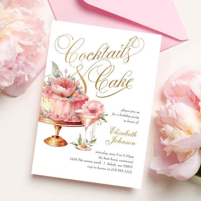 Invitación Elegantes cócteles rosados de Rubor y cumpleaños d (Subido por el creador)