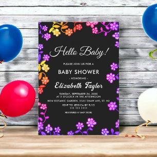 Invitación Elegantes colores neones Rosas Baby Shower con flo