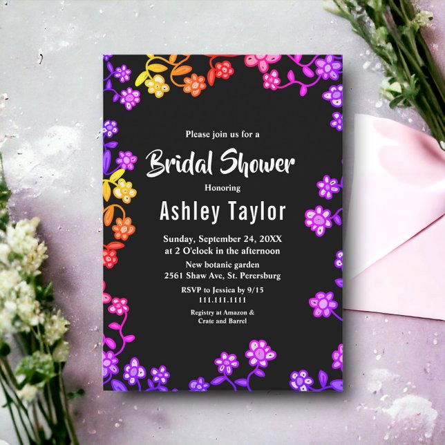 Invitación Elegantes colores neones Rosas Floral Bridal Showe (Subido por el creador)