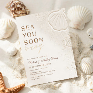 Invitación Elegantes Conchas Costeras Mar Te Veremos Pronto B