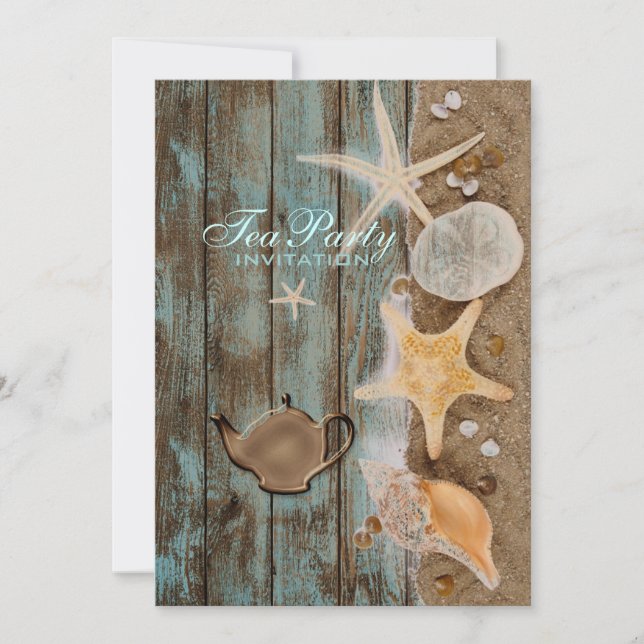 Invitación elegantes conchas de playa ducha de novia té fiest (Anverso)
