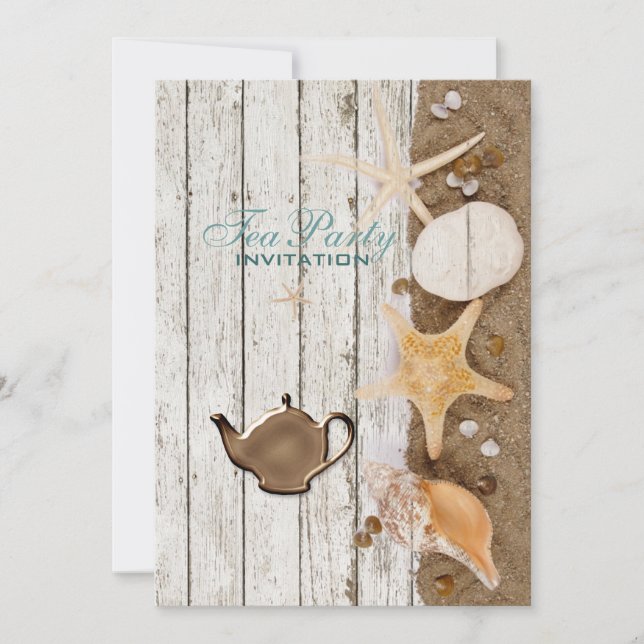 Invitación elegantes conchas de playa ducha de novia té fiest (Anverso)