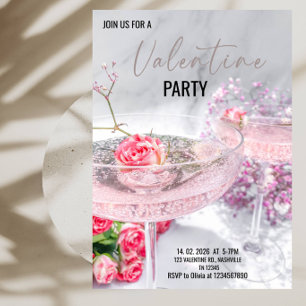 Invitación Elegantes copas de vino y rosas para fiesta de San