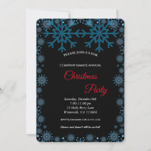 Invitación Elegantes Copos Azules Festivos
