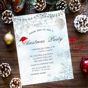 Invitación Elegantes copos de nieve azules, luces, globos, Na