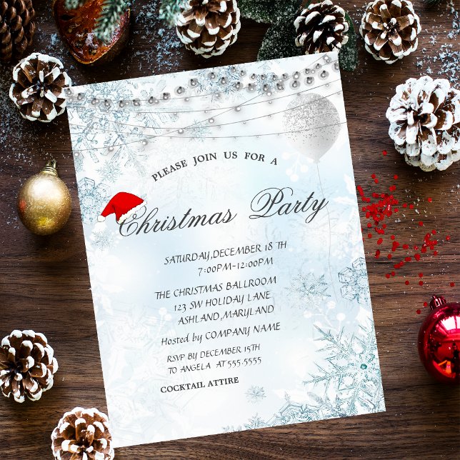 Invitación Elegantes copos de nieve azules, luces, globos, Na (Subido por el creador)