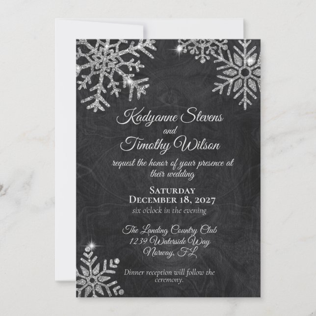 Invitación Elegantes copos de nieve de diamantes sobre Boda n (Anverso)