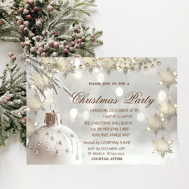 Invitación Elegantes copos de nieve de oro, Fiesta de Navidad (Subido por el creador)