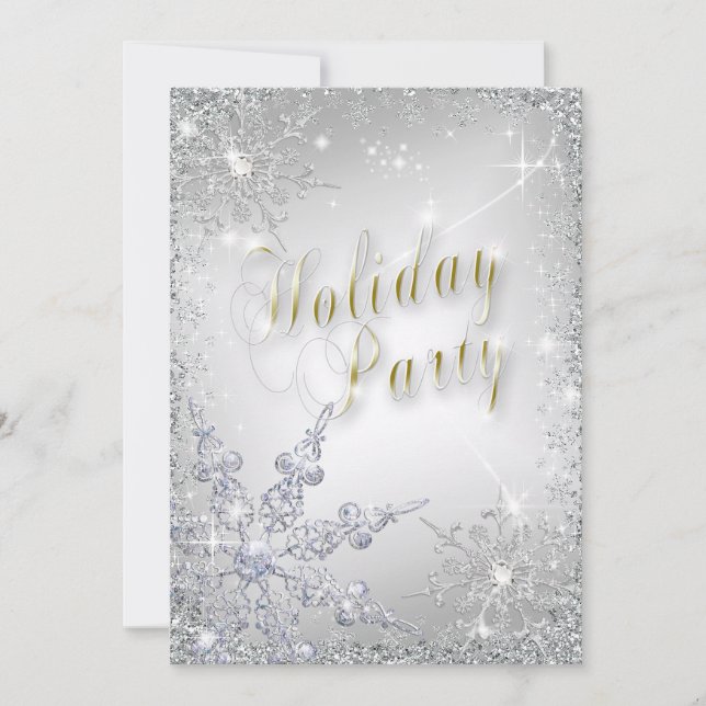 Invitación Elegantes copos de nieve en la fiesta de feriado d (Anverso)