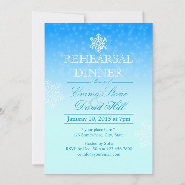 Invitación Elegantes copos de nieve Ensayo de Boda de Inviern (Anverso)