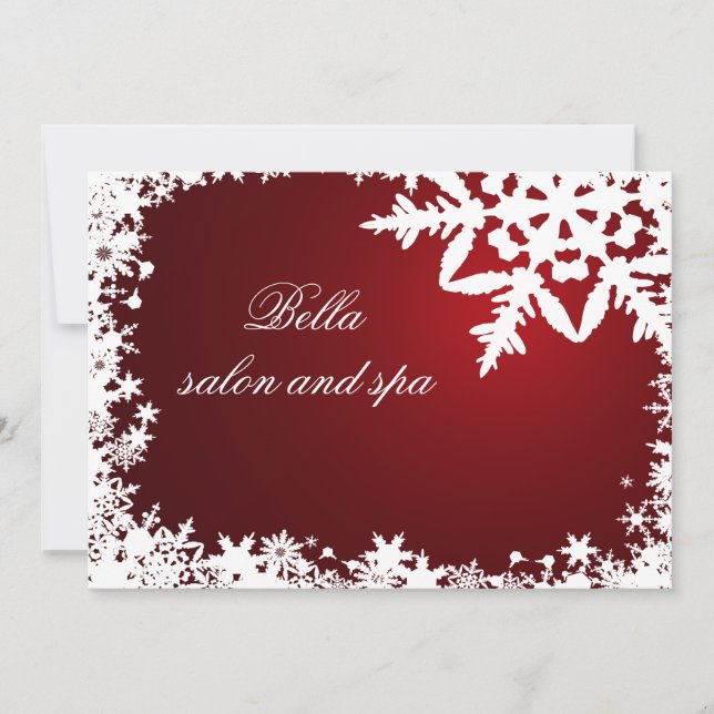 Invitación elegantes copos de nieve rojos Business Gracias Ca (Anverso)