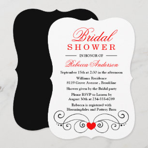 Invitación Elegantes corazones de amor Rojo y Negro Bridal Sh
