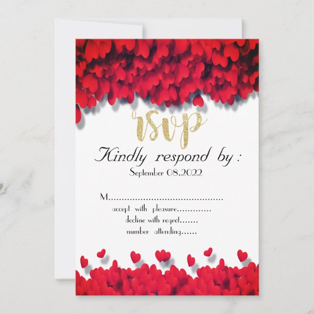Invitación Elegantes corazones rojos RSVP (Anverso)
