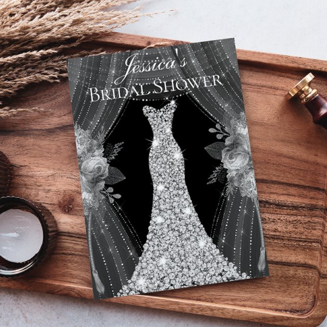 Invitación Elegantes cortinas plateadas Vestido Bridal Ducha  (Subido por el creador)