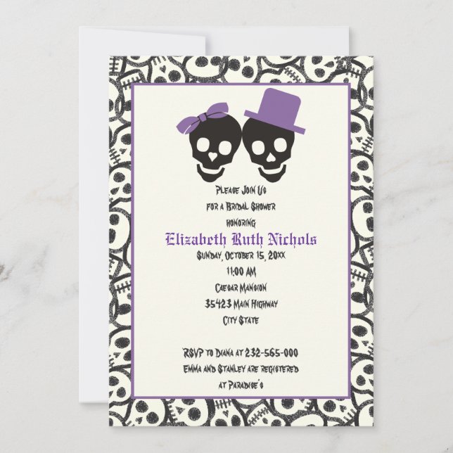 Invitación Elegantes cráneos boda de Halloween ducha de novia (Anverso)