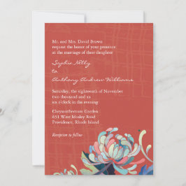 Invitación Elegantes crisantemos Boda Rojo Rústico