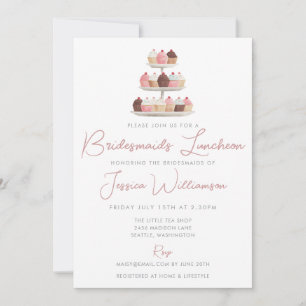 Invitación Elegantes Cupcakes Acuarela Almuerzo de Damas de H