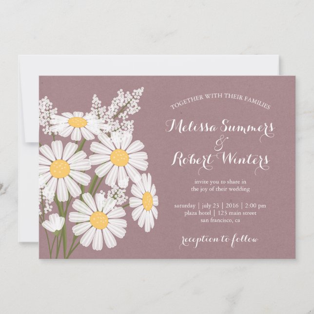 Invitación Elegantes Daisies Blancos Florales Boda Rosa (Anverso)