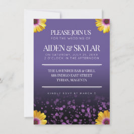 Invitación Elegantes Daisies de Oro con Boda Purpurina Púrpur