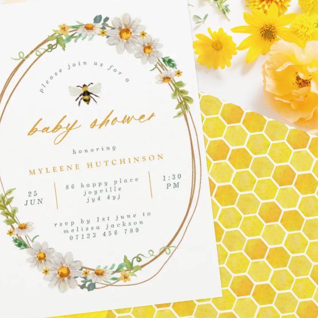 Invitación Elegantes daisies de verano y Baby Shower de abeja (Subido por el creador)