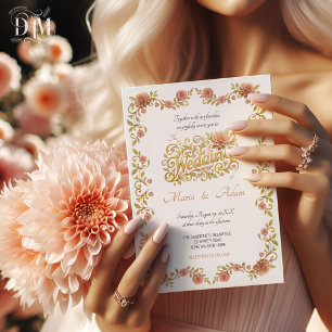 Invitación Elegantes Dalias Rosadas Fotos de Boda con Letra D