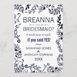 Invitación Elegantes damas de honor azules y blancas