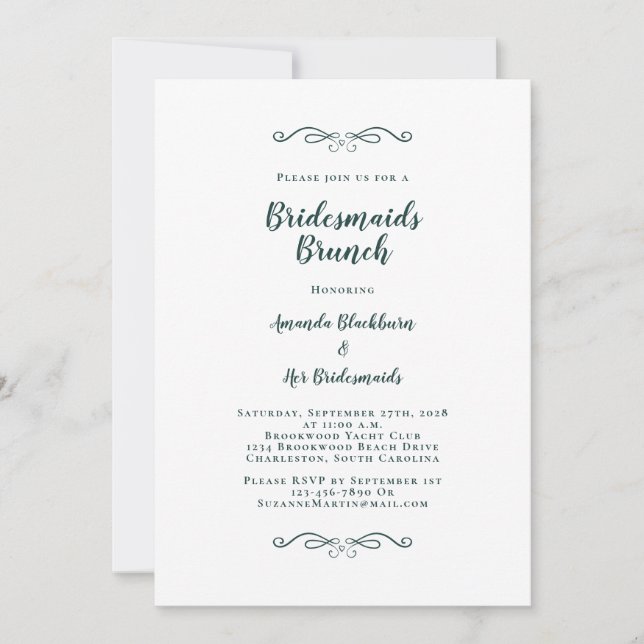 Invitación Elegantes damas de honor de novias de brunch verde (Anverso)