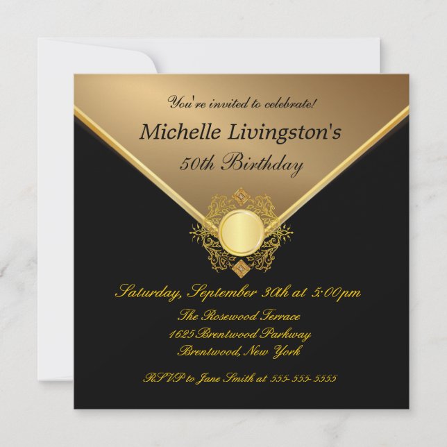 Invitación Elegantes damas negras de oro invitan a los 50 año (Anverso)