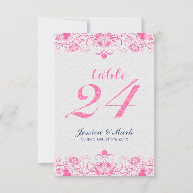 Invitación Elegantes damascas blancas y encaje floral pinke 2 (Anverso)