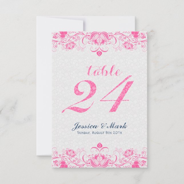 Invitación Elegantes damascos blancos y encaje floral rosa 2 (Anverso)