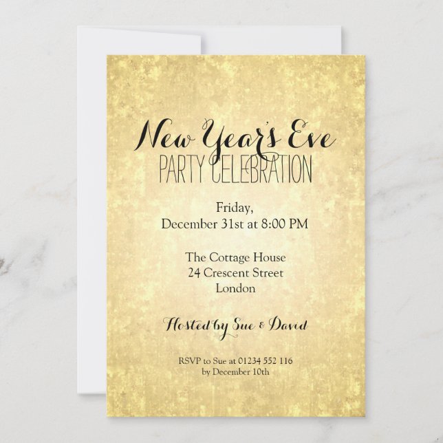 Invitación Elegantes de Noche Vieja del Relieve metalizado (Anverso)