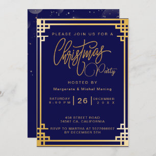Invitación Elegantes decoraciones doradas y Navidades Purpuri