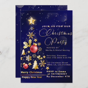 Invitación Elegantes decoraciones doradas y Navidades Purpuri