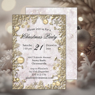 Invitación Elegantes decoraciones doradas y Navidades Purpuri