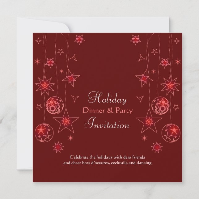Invitación Elegantes decoraciones navideñas rojas (Anverso)