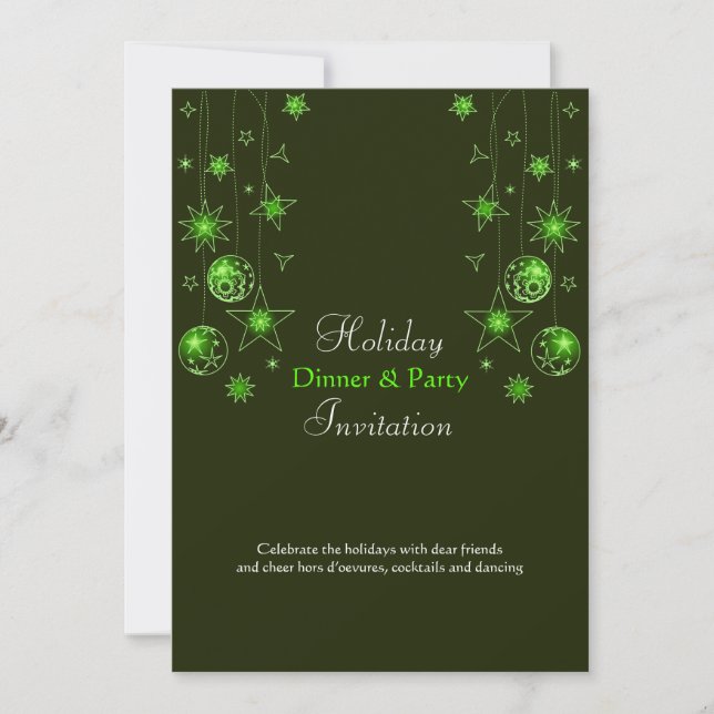 Invitación Elegantes decoraciones Verdes de Navidad (Anverso)
