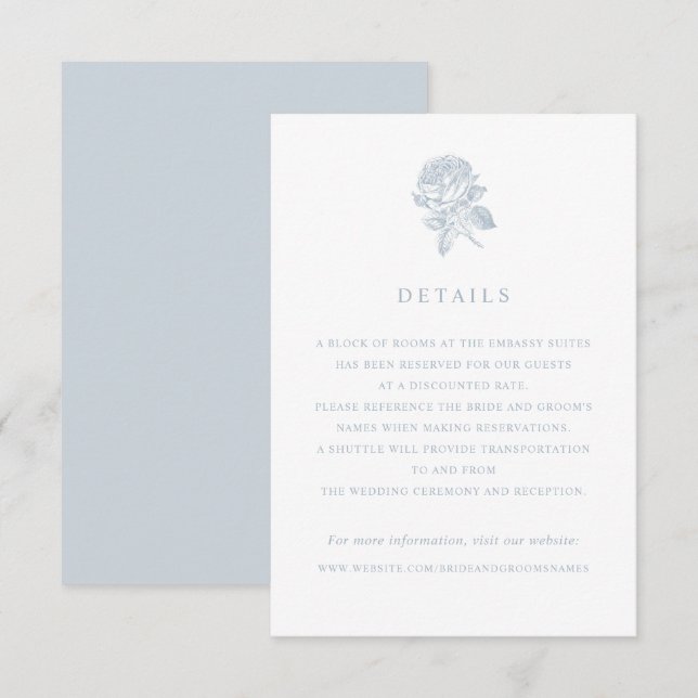 Invitación Elegantes detalles de Boda de Rosas franceses de é (Anverso / Reverso)