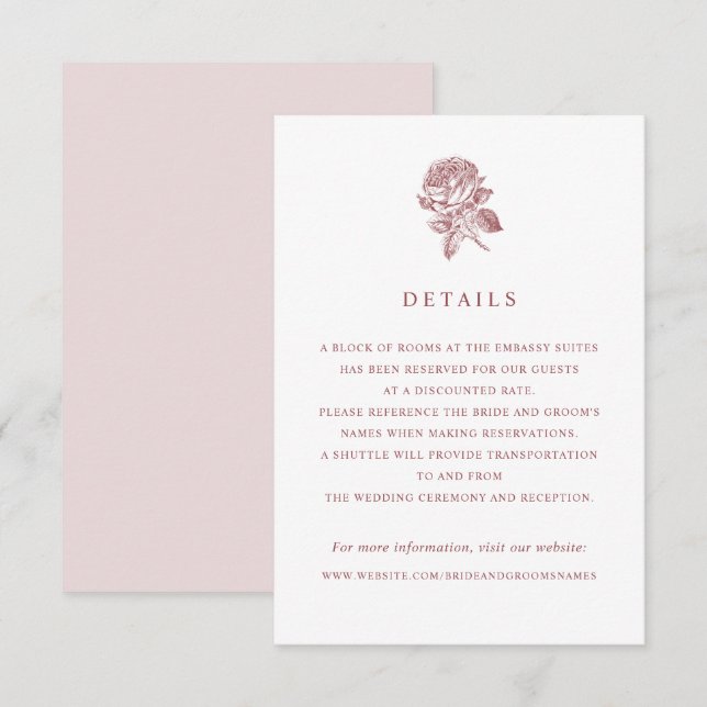 Invitación Elegantes detalles de Boda de Rosas franceses de é (Anverso / Reverso)