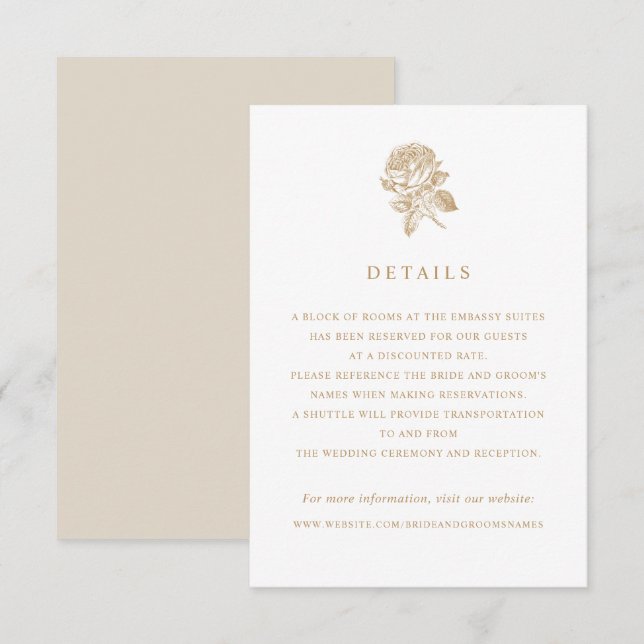 Invitación Elegantes detalles de Boda de Rosas franceses de é (Anverso / Reverso)
