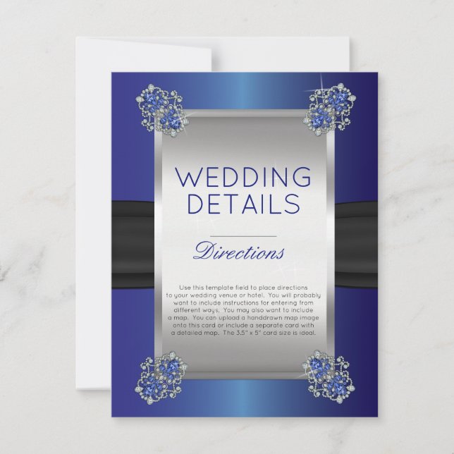 Invitación Elegantes diamantes Boda de zafiro Detalles Insert (Anverso)