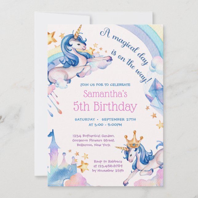Invitación Elegantes diamantes de arco iris unicornio coronan (Anverso)