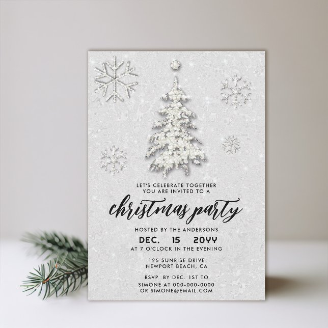 Invitación Elegantes Diamantes de imitación blancos negros Na (christmas party invitation elegant snowflakes tree sparkles minimalist modern red white black)