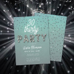 Invitación Elegantes Diamantes de imitación Purpurina Aqua cu<br><div class="desc">Un sencillo, moderno, elegante y moda plantilla de invitación para una fiesta de cumpleaños número 30 con fondo verde acuático, la palabra FIESTA cubierta de diamantes de imitación (guijarros simulados, no reales, esto es un efecto digital), escritura moderna de caligrafía y tipografía en blanco. Una moda, un diseño atemporal para...</div>