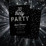 Invitación Elegantes Diamantes de imitación Purpurina Negro 3<br><div class="desc">Un sencillo, moderno, elegante y moda plantilla de invitación a la fiesta de cumpleaños número 30 con fondo negro, la palabra FIESTA cubierta de diamantes de imitación (piedras simuladas, no reales, esto es un efecto digital), escritura moderna de caligrafía y tipografía en blanco. Una moda, un diseño atemporal para una...</div>